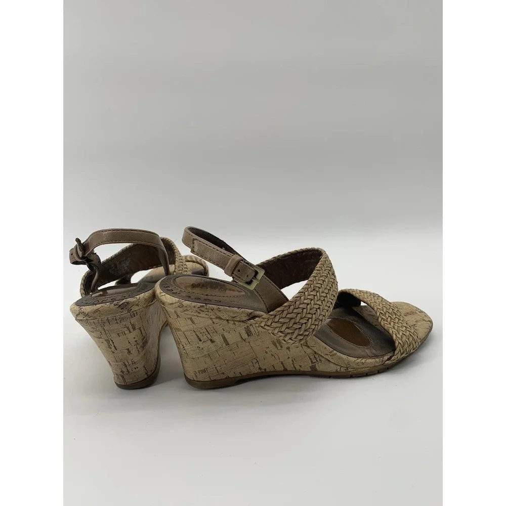 LifeStride Persona Tan Woven Wedge Sandals Womens 8.5M Cork Slingback Bronze